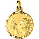 Orfva mdaille ange  l'oiseau godronne or jaune