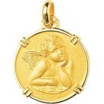 Orf�va m�daille ange pensif cercl�e (or jaune 9k)