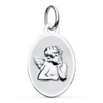 Orf�va m�daille angelot ovale or blanc 9k