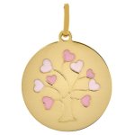 Orf�va m�daille l'arbre aux coeurs rose (or jaune)