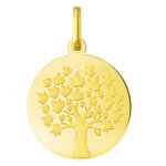 Orf�va m�daille arbre de vie aux grandes feuilles en or jaune