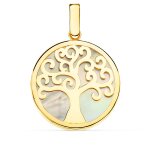 Orfva mdaille arbre de vie ronde en or jaune & nacre