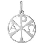 Orf�va m�daille chrisme ajour� en or blanc