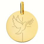 Orféva médaille colombe au rameau et croix (or jaune 18k) Orféva médaille colombe au rameau et croix (or jaune 18k)