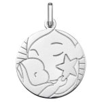 Orfva mdaille l'enfant  l'toile (or blanc 9k)