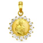Orfva mdaille mre et l'enfant entourage oxydes or jaune