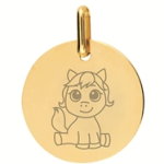 Orf�va m�daille petit poney en or jaune 9k