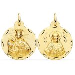 Orf�va m�daille scapulaire de la vierge du mont - carmel & christ sacr� - coeur cisel�e or jaune