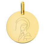Orf�va m�daille vierge � l'enfant amour maternel (or jaune 9k)
