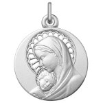 Orf�va m�daille de la vierge et l'enfant aur�ole ajour�e en argent