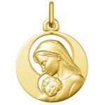 Orf�va m�daille vierge et l'enfant aur�oles ajour�es or jaune 9k