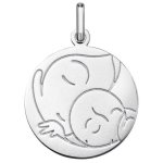 Orf�va m�daille vierge / enfant (or balnc 9k)