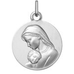 Orf�va m�daille de la vierge � l'enfant, moment de tendresse en argent