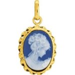 Orféva pendentif camée bleu profil droit contour dentelle (or jaune) Orféva pendentif camée bleu profil droit contour dentelle (or jaune)