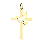 Orf�va pendentif croix et colombe ajour� or jaune 9k