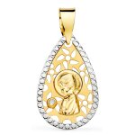 Orfva pendentif petite vierge forme goutte entourage oxydes en or jaune et blanc