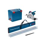 Bosch bleu 0615990m9b scie circulaire gkt 55 gce + 2x rails de guidage + pochette pour fsn + pice de ...