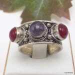 Bague tibetaine amethyste cornaline