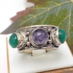 Bague tibetaine amethyste onyx vert