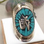 Bague tibétaine symbole om en turquoise 54 Bague tibétaine symbole om en turquoise 54