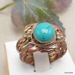 Bague tibétaine tressée laiton et cuivre et turquoise 59 Bague tibétaine tressée laiton et cuivre et turquoise 59
