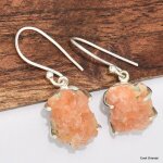 Boucles d'oreilles argent et heulandite brute Boucles d'oreilles argent et heulandite brute