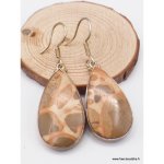Boucles d'oreilles jaspe oeil d'oiseau mexicain forme goutte