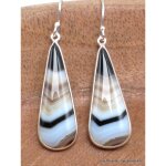 Boucles d'oreilles pendantes agate noire  bandes