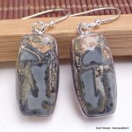 Boucles d'oreilles pendantes gris beige jaspe maligano