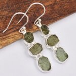 Boucles d'oreilles pendantes en moldavite grade aaa