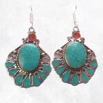 Boucles d'oreilles pendantes tibtaines forme fleur