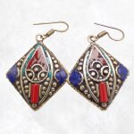 Boucles d'oreilles tibtaines losange pierres fantaisie