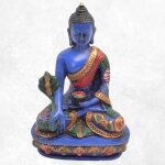 Bouddha de mdecine statuette peinte  la main 20 cm