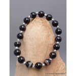 Bracelet agate noire perles argentes