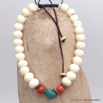 Bracelet tibtain mala os de buffle et turquoise