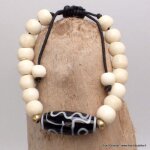 Bracelet tibtain os de buffle blanc dzi
