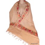 Chle femme laine beige ros brod fils