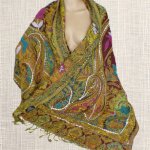 Chle pour femme laine bordeau vert