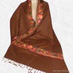 Chle femme laine marron chocolat brod fil