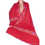 Chle femme laine rouge brod fil et perles