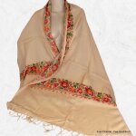 Chle laine beige ros brod perles