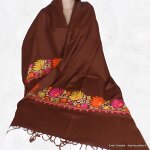 Chle en laine marron pour femme brod perles