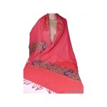Chle rose en laine brode motifs ethniques et perles