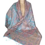 Chale en soie authentique turquoise mauve