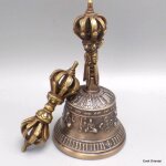 Cloche et dorj tibtain bronze 16 cm