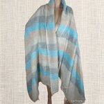 Trs grand chle laine de yack bleu cru 240 x 120 cm