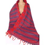 Grand chle laine de yak rouge et bleu 100 x 200 cm