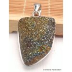 Gros pendentif argent pyrite arc - en - ciel asymtrique