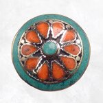 Grosse bague tibétaine turquoise corail ronde Grosse bague tibétaine turquoise corail ronde