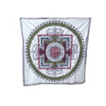 Nappe tibétaine en coton brodé écru kaki bordeau Nappe tibétaine en coton brodé écru kaki bordeau